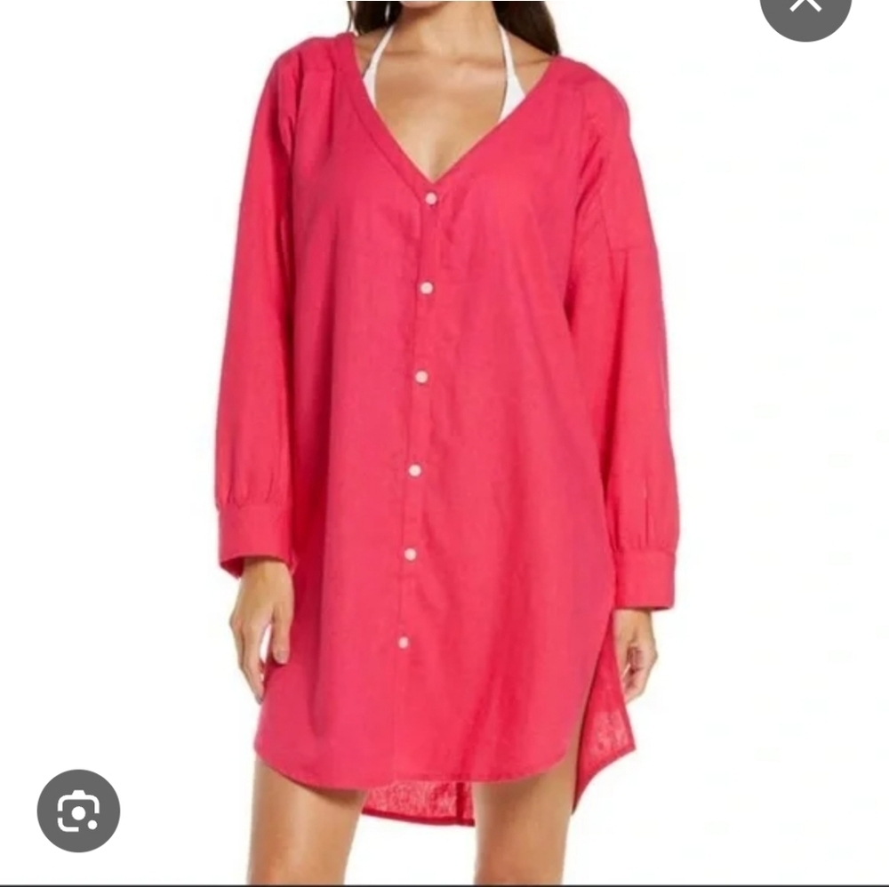 Chelsea 28 Revolve Hot Pink Swim Coverup Shirt Dress Preppy Barbiecore Linen S